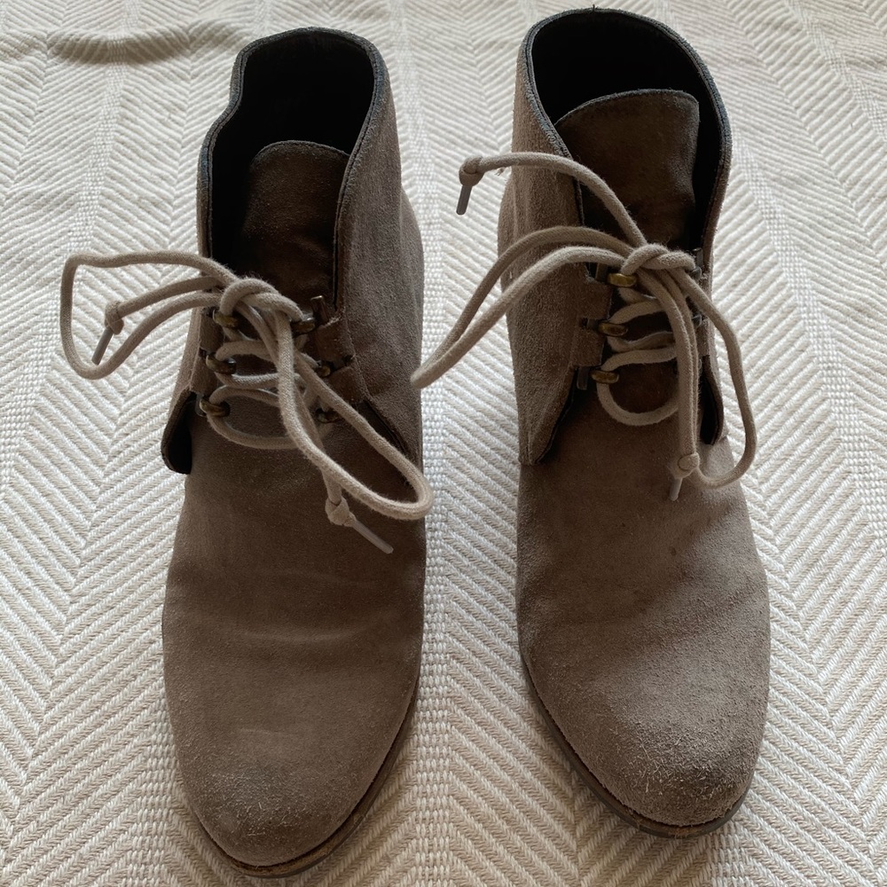 Stuart Weitzman grey suede wedge booties